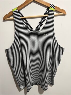 Nike Black & White Striped Tank with Neon Yellow Strap Accents Size XL